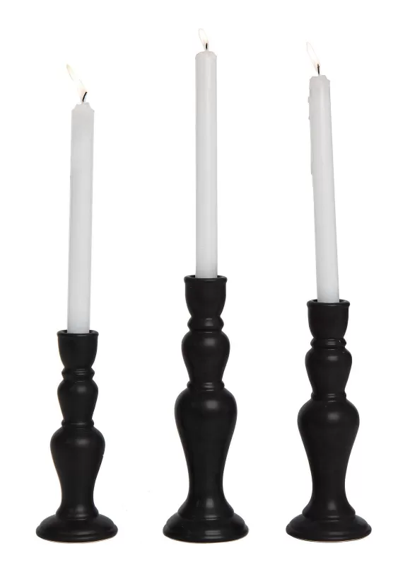 Fashion Transpac 10" Matte Black Ceramic Candlestick Set