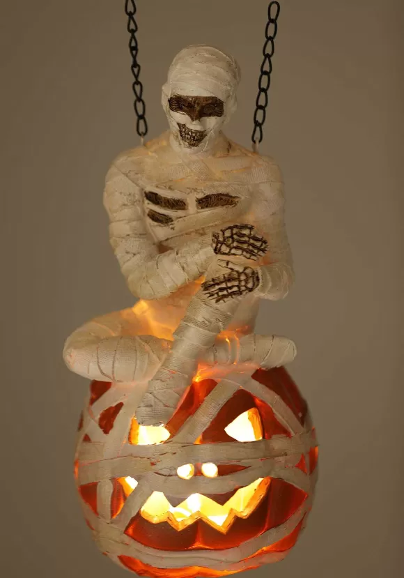 Online K&K Interiors 12 Inch Resin Mummy On Led Pumpkin Arrow Figure