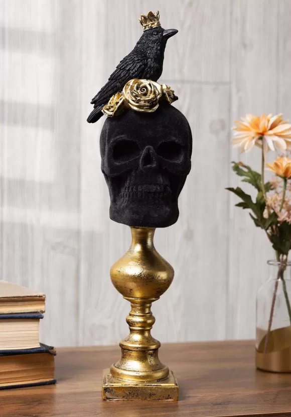 Fashion K&K Interiors 16 Inch Black Velvet Skull With Roses