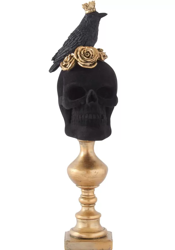 Fashion K&K Interiors 16 Inch Black Velvet Skull With Roses