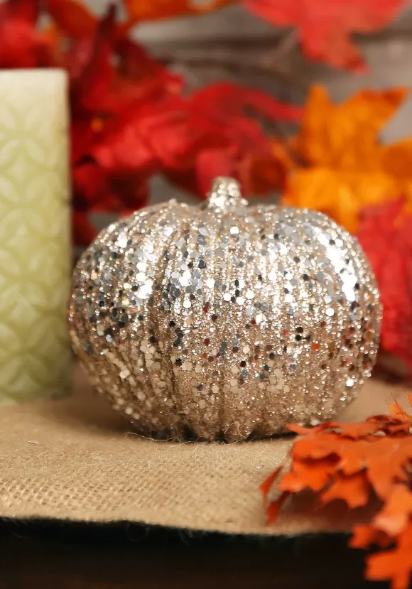 Fashion K&K Interiors Inc. 4.5 Inch Short Champagne Glitter Pumpkin