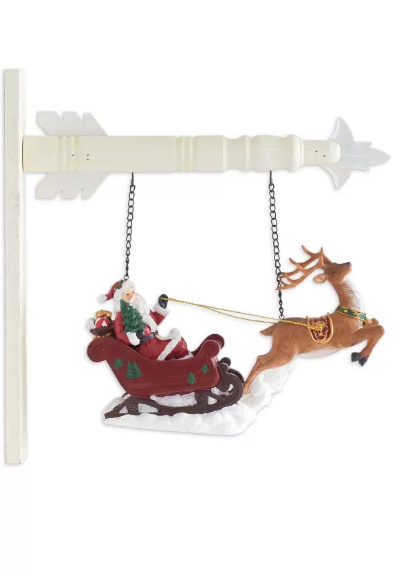 Clearance K&K Interiors 8 Inch Santa Riding Sleigh With Reindeer Arrow Figure