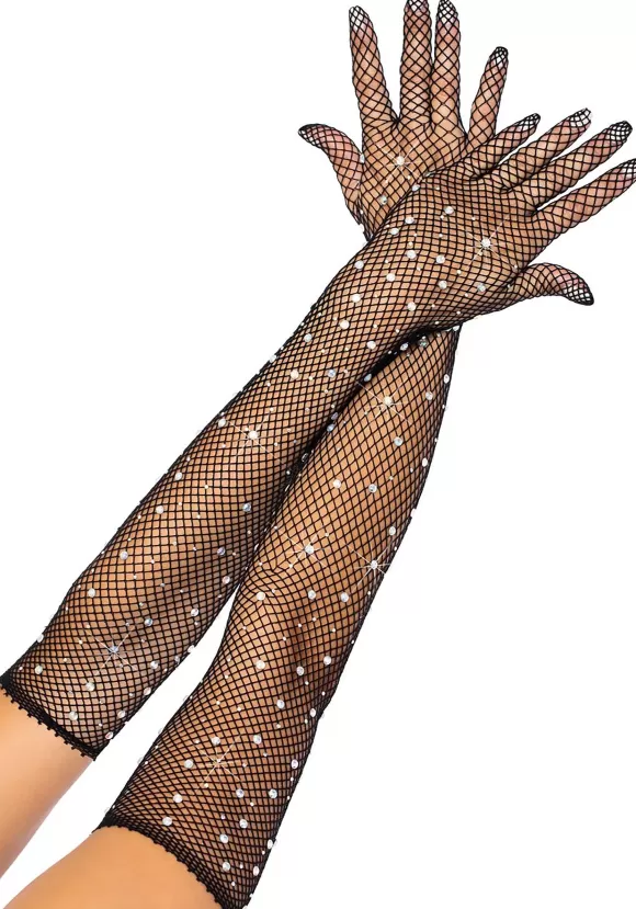 Store Leg Avenue Adult Fishnet Black Rhinestone Opera Gloves