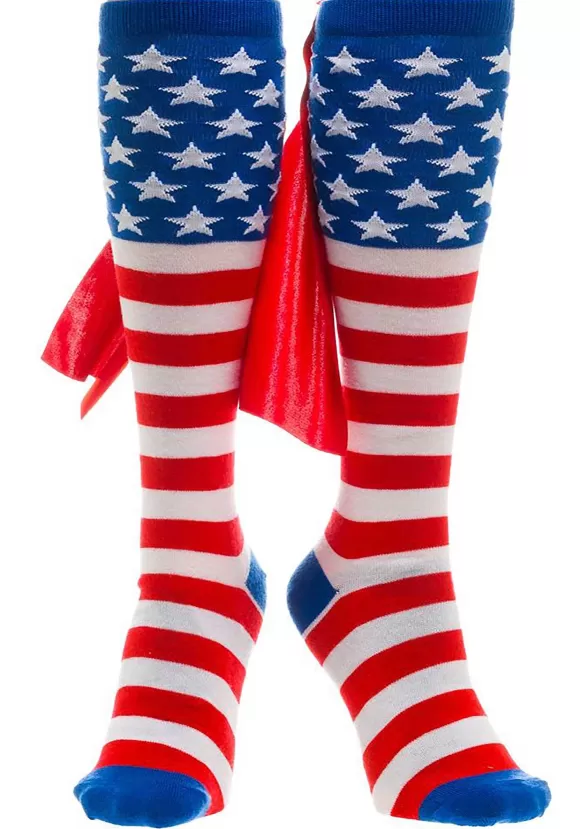 Online Bioworld Merchandising / Independent Sales Adult Knee High American Flag Cape Socks