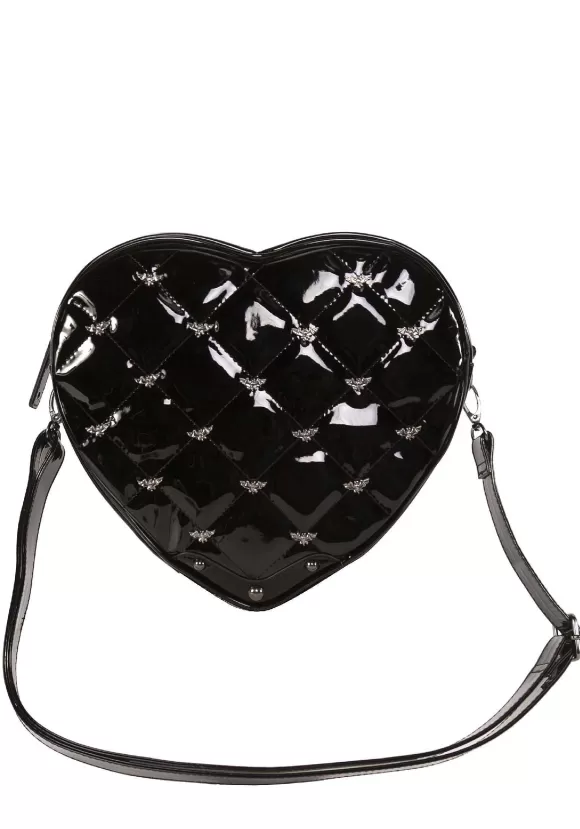 New Rock Rebel Shop Bat Studded Quilted Faux Patent Heart Purse