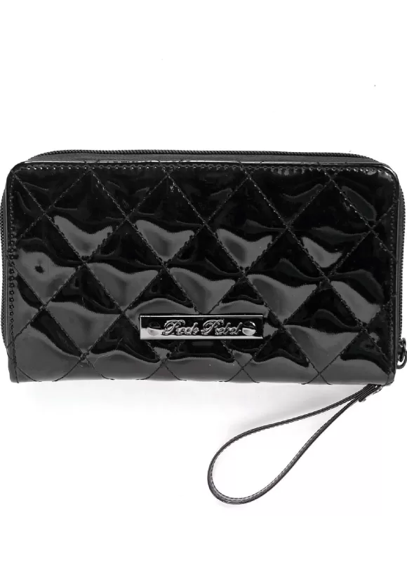 Cheap Rock Rebel Shop Bat Studded Quilted Faux Patent Zip-Around Black Wallet