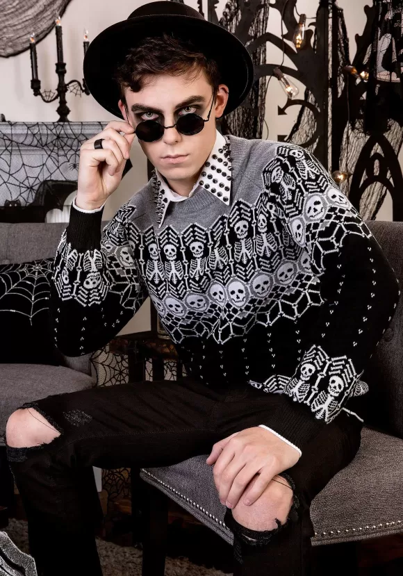 Fashion FUN Wear Black And White Skeleton Adult Halloween Sweater