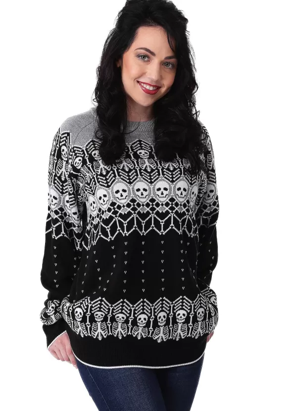 Fashion FUN Wear Black And White Skeleton Adult Halloween Sweater