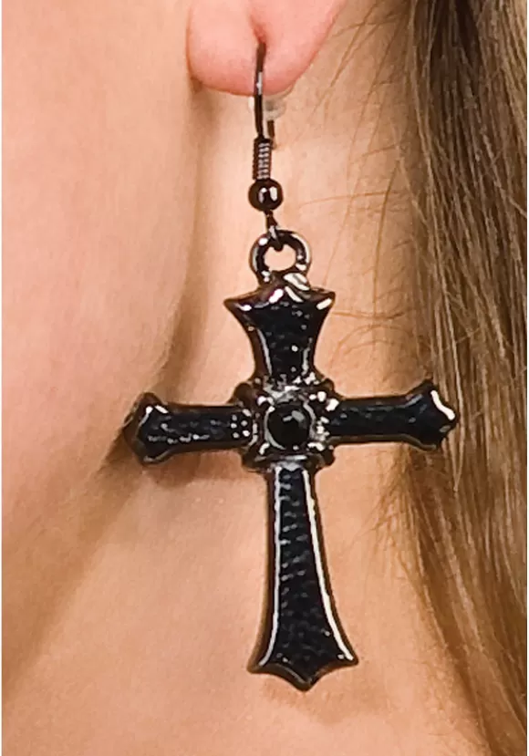 Fashion Rubies Costume Co. Inc Black Cross Earrings