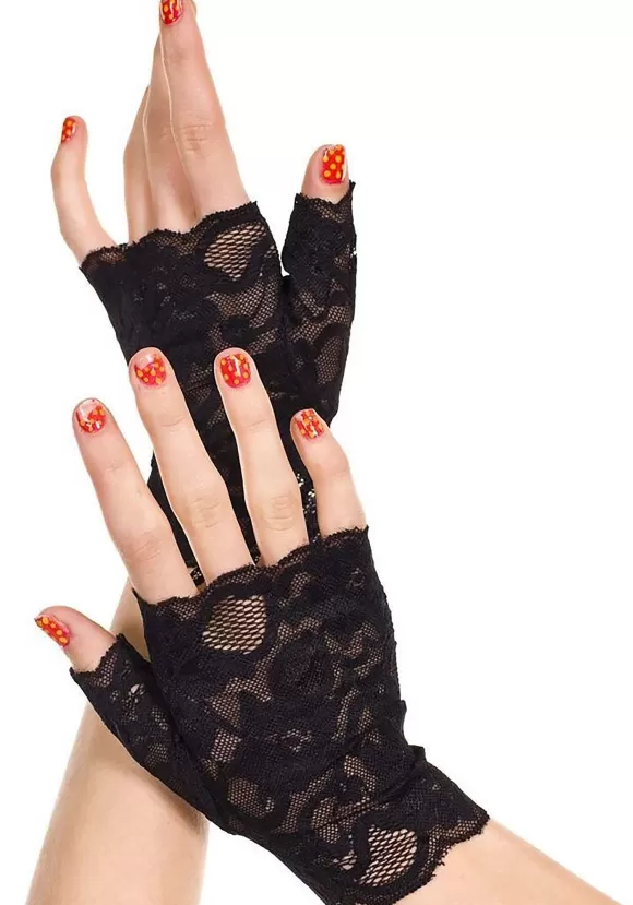 Clearance Music Legs Black Lace Fingerless Gloves For Women