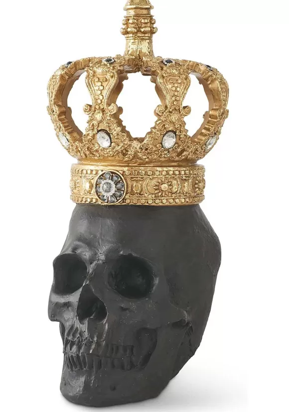 Flash Sale K&K Interiors Black Resin Gold Crown Skull Decoration