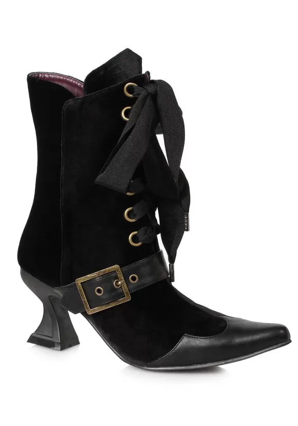 Sale Ellie Black Velvet Heeled Boots For Women