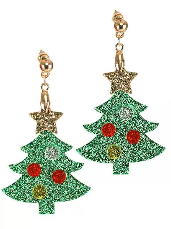 Cheap Anarchy Street Christmas Tree Lucite Glitter Holiday Earrings