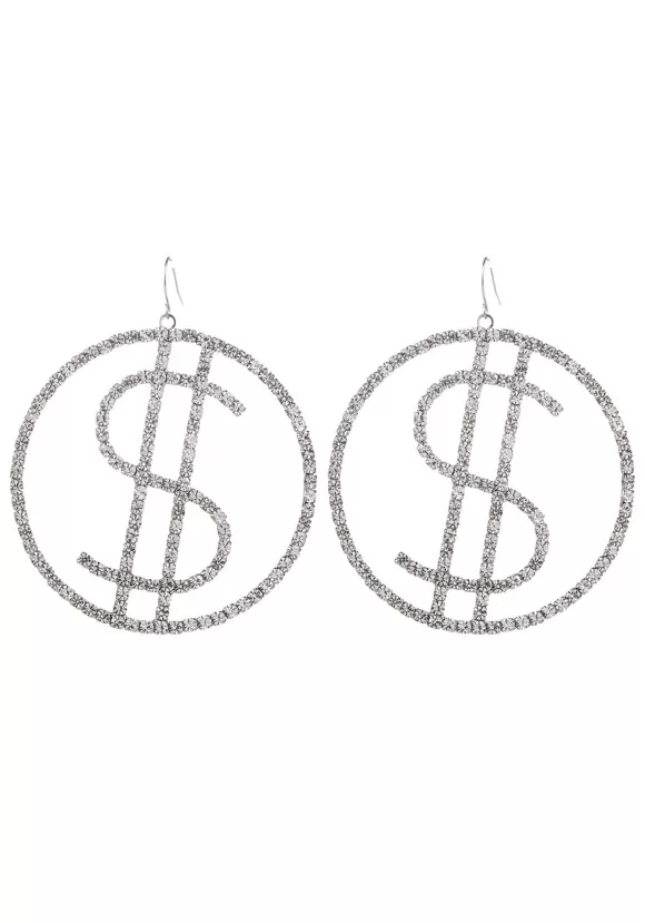 Discount Western Fashion Dollar Sign Rhinestone Costume Earrings