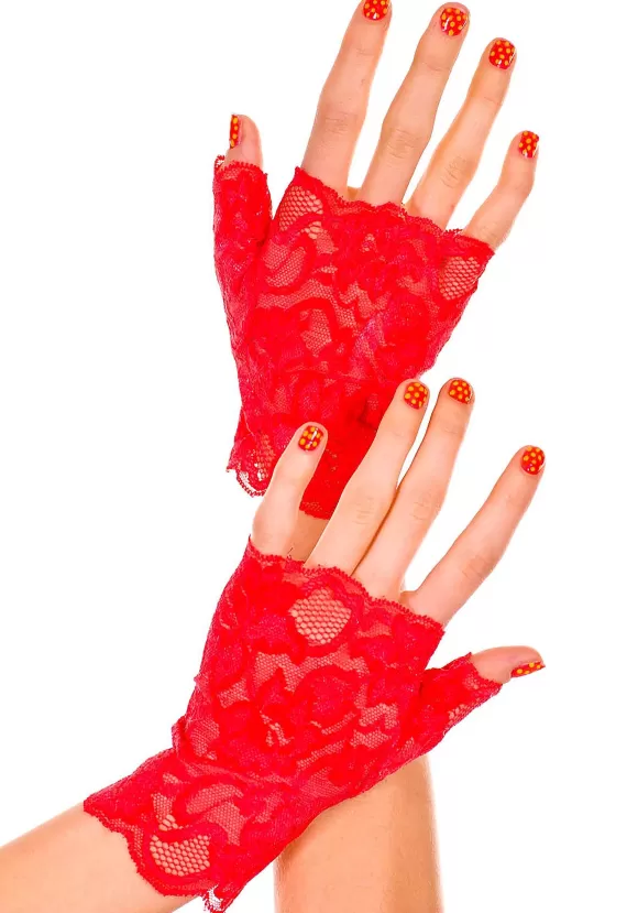 Fashion Music Legs Fingerless Red Lace Gloves