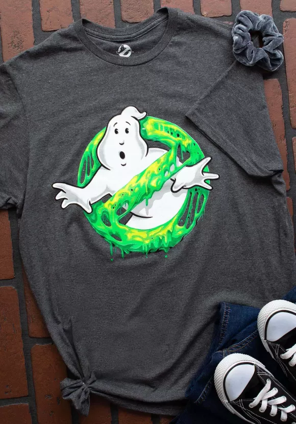 New Mad Engine Ghostbusters Logo Slimy Glow In The Dark Adult T-Shirt