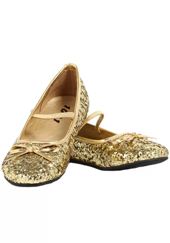 Hot Ellie Girls Gold Glitter Ballet Flats