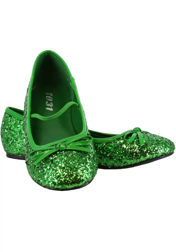 Outlet Ellie Girls Green Glitter Ballet Flats