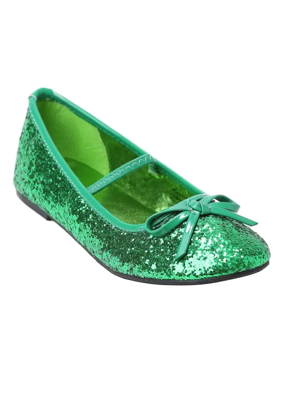 Outlet Ellie Girls Green Glitter Ballet Flats