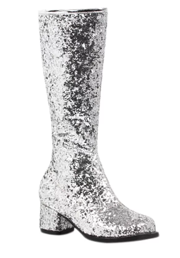 Hot Ellie Girls Silver Glitter Go-Go Boots