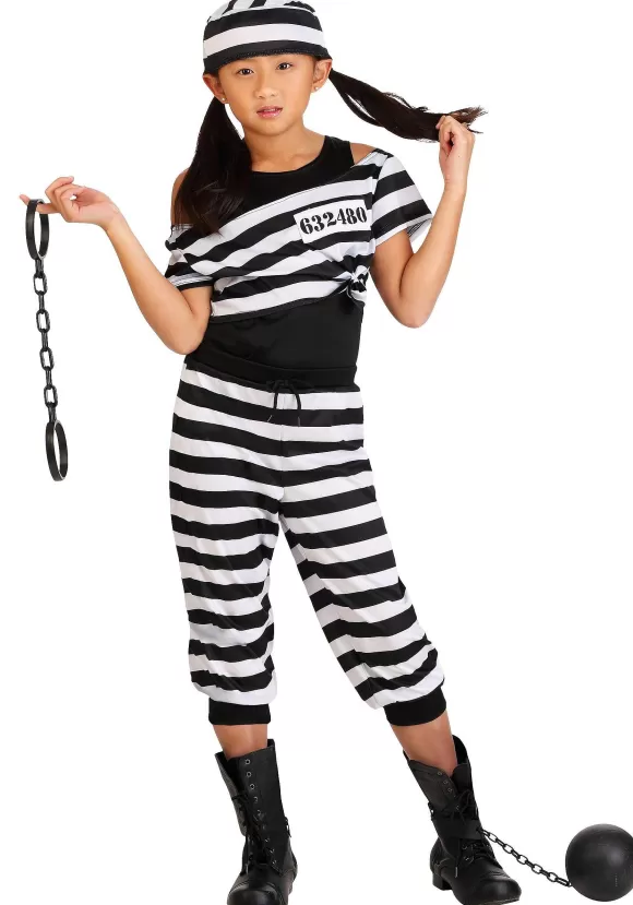 Cheap FUN Costumes Girls Striped Prisoner Costume