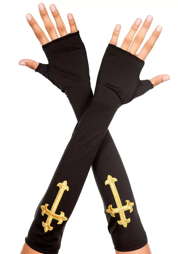 Outlet Music Legs Gold Cross Fingerless Gloves For Women