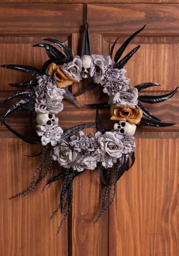 Store Sunstar Industries Gothic Flower & Skull Halloween Wreath Decoration