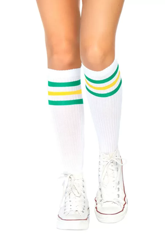 Fashion Leg Avenue Green And Yellow Striped Athletic Socks For Women