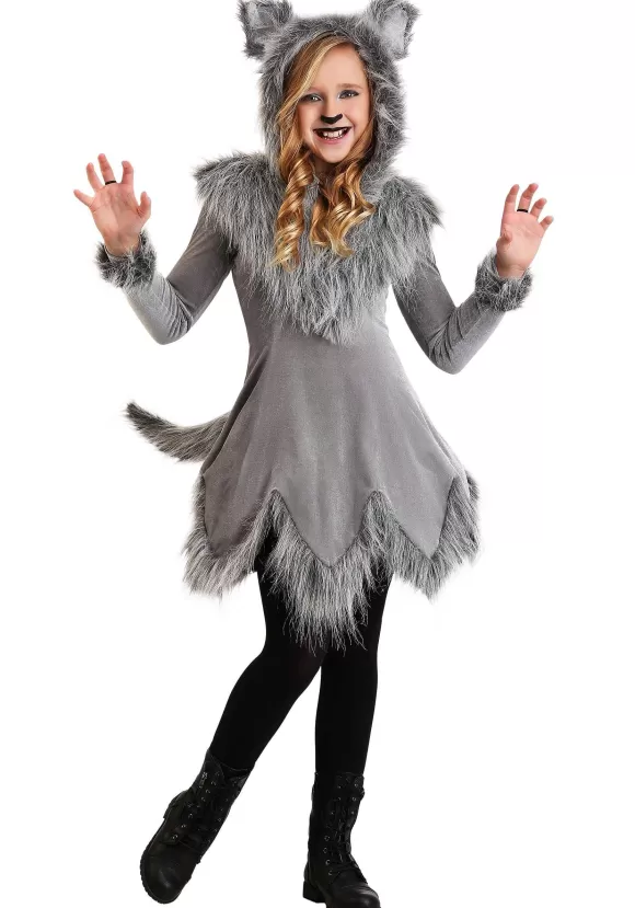 Cheap FUN Costumes Grey Wolf Costume With Hooded Dress For Girls