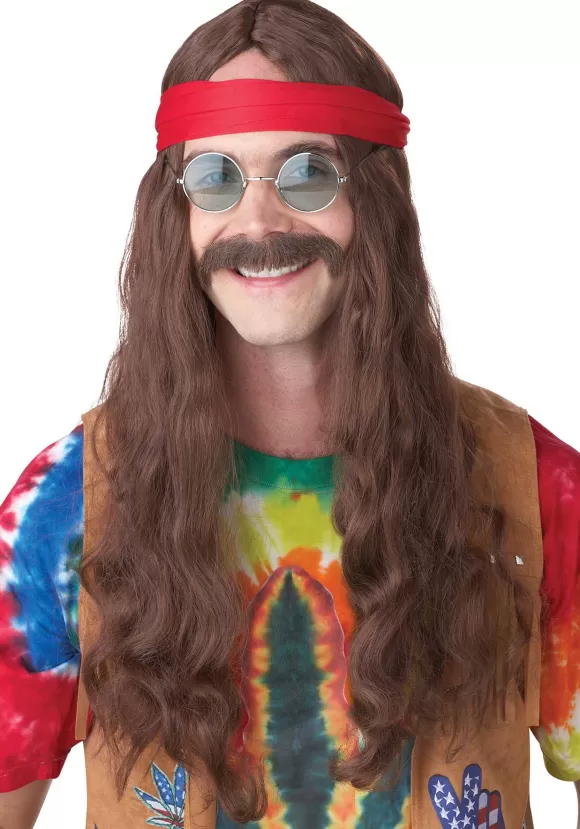 New California Costume Collection Hippie Man Wig And Mustache