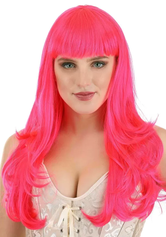 Cheap FUN Costumes Hot Pink Long Wavy Wig For Women