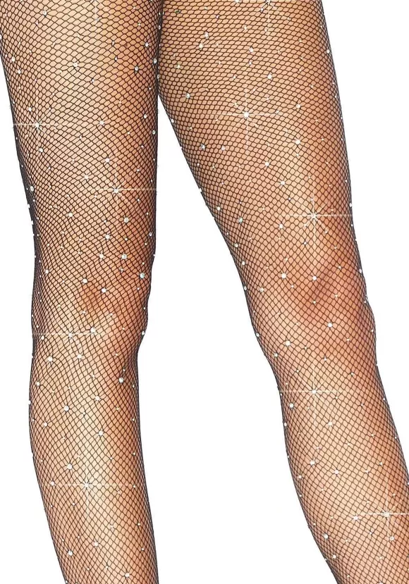 Shop Leg Avenue Iridescent Rhinestone Black Fishnet Tights For Women