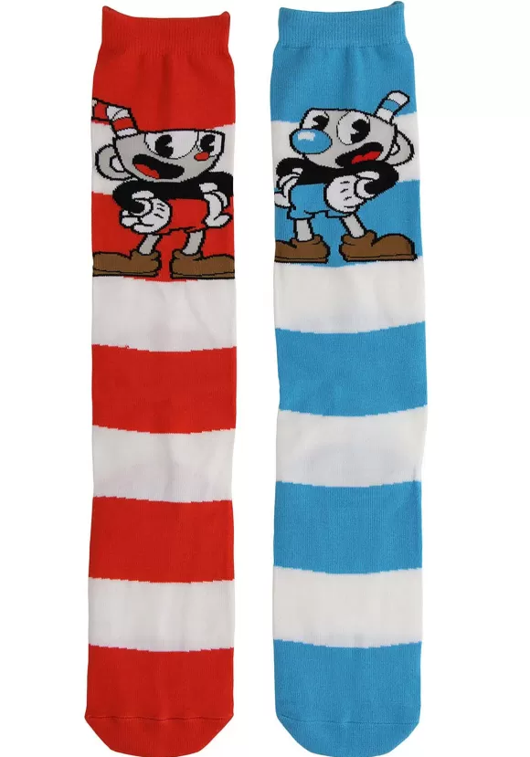 Outlet FUN Costumes Knee High Cuphead & Mugman Striped Socks