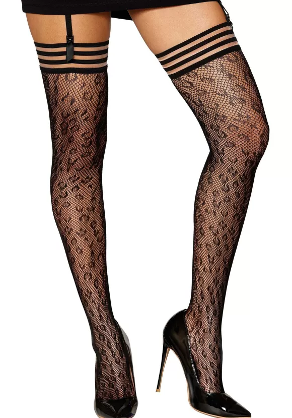 Cheap Dreamgirl Leopard Pattern Fishnet Thigh High Stockings For Women