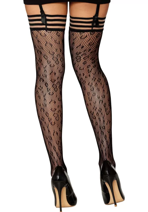 Cheap Dreamgirl Leopard Pattern Fishnet Thigh High Stockings For Women