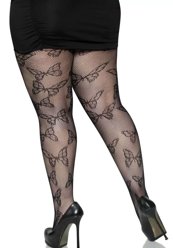 Outlet Leg Avenue Plus Size Butterfly Net Black Women'S Tights