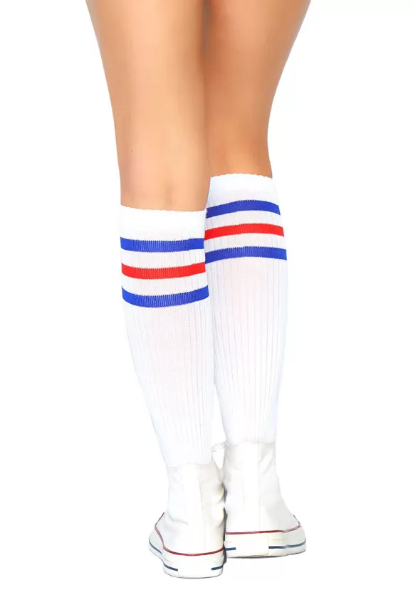 Clearance Leg Avenue Red And Blue Striped Athletic Socks For Women