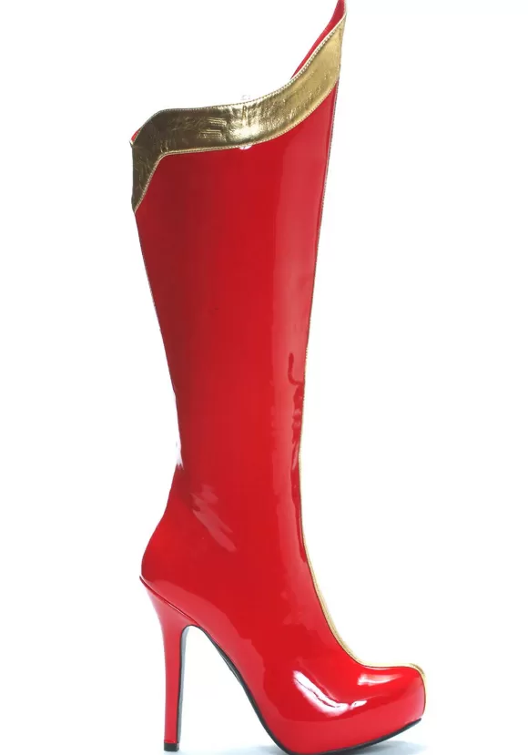 Outlet Ellie Sexy Red And Gold Superhero Boots