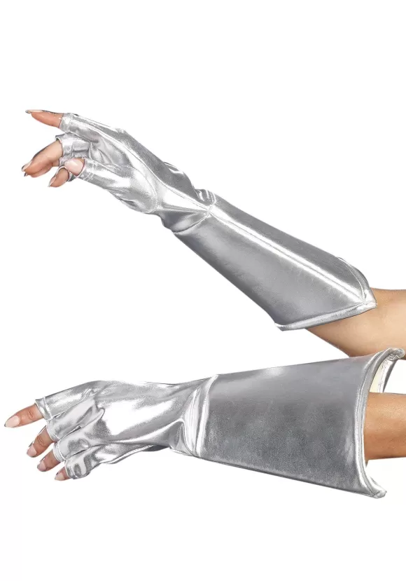 Hot Dreamgirl Silver Gauntlet Fingerless Gloves Accessories