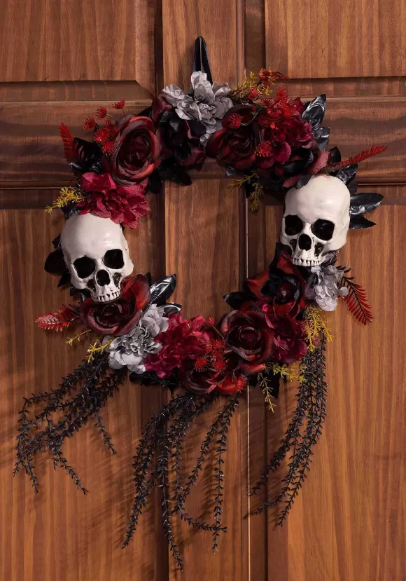 Store Sunstar Industries Skulls & Red Roses Halloween Wreath Decoration