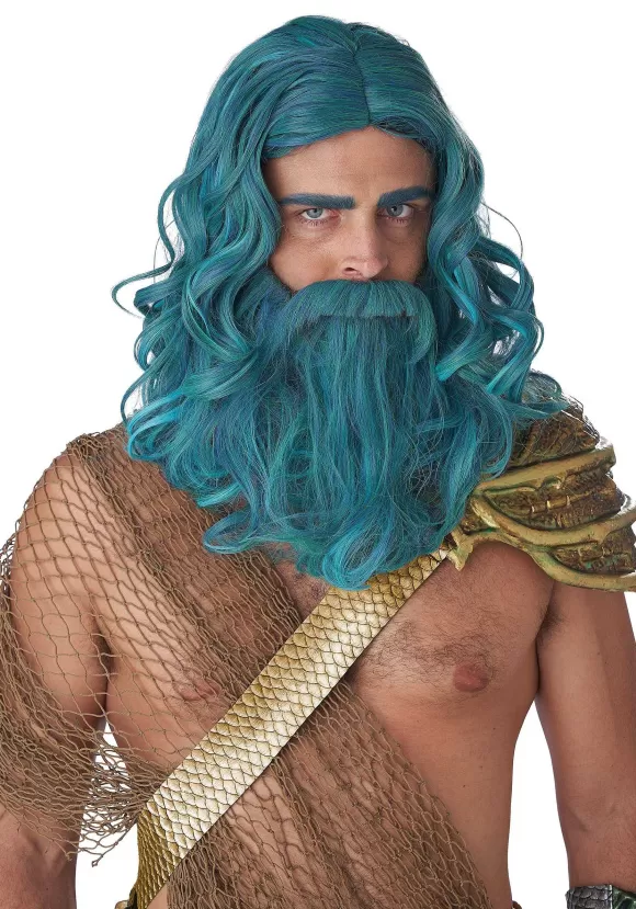 Cheap California Costume Collection Teal Ocean King Wig And Beard Set