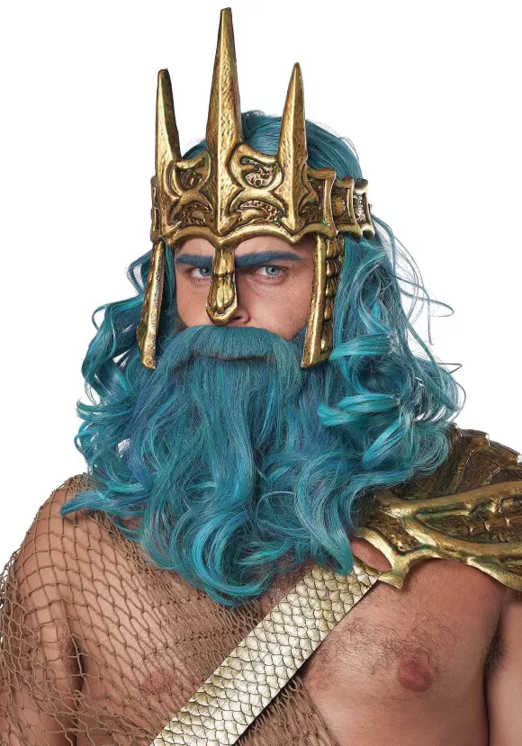 Cheap California Costume Collection Teal Ocean King Wig And Beard Set