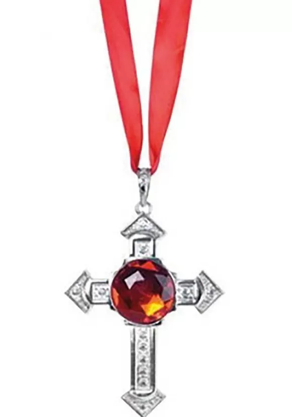 Clearance Funny Fashions Vampire Cross Ruby Necklace