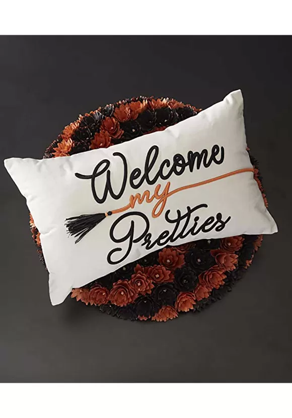 Fashion K&K Interiors Welcome My Pretties 19 Inch Embroidered Pillow