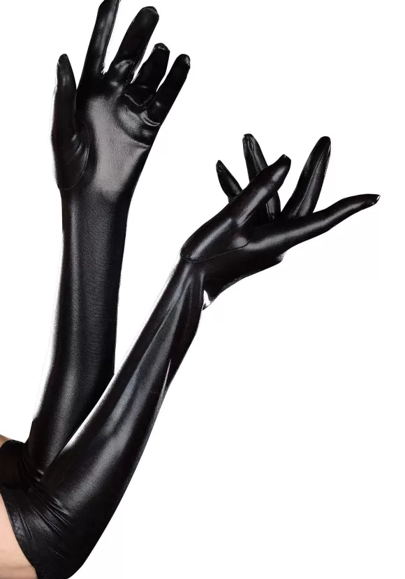 Fashion Dreamgirl Wet Look Black Gloves For Women