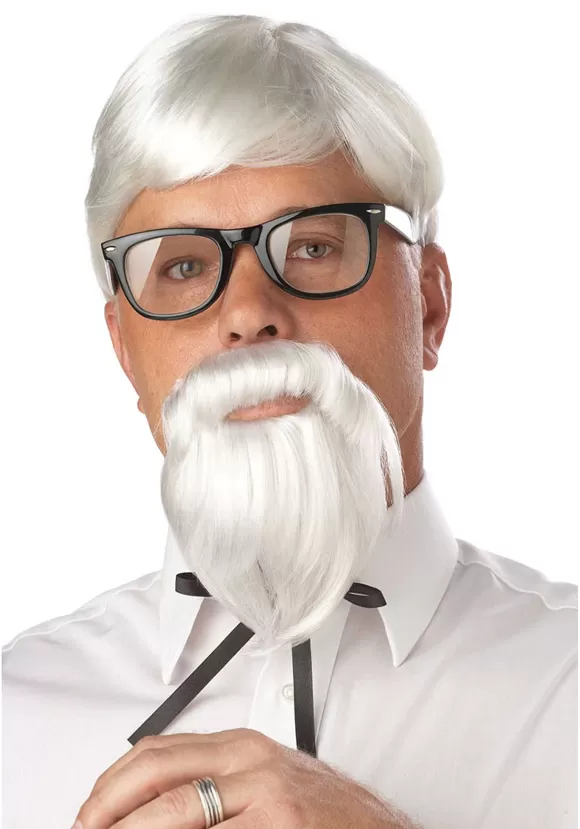 Clearance California Costume Collection White Colonel Wig And Moustache Set