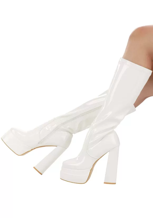 Hot FUN Costumes White Patent Platform Gogo Boots For Adults