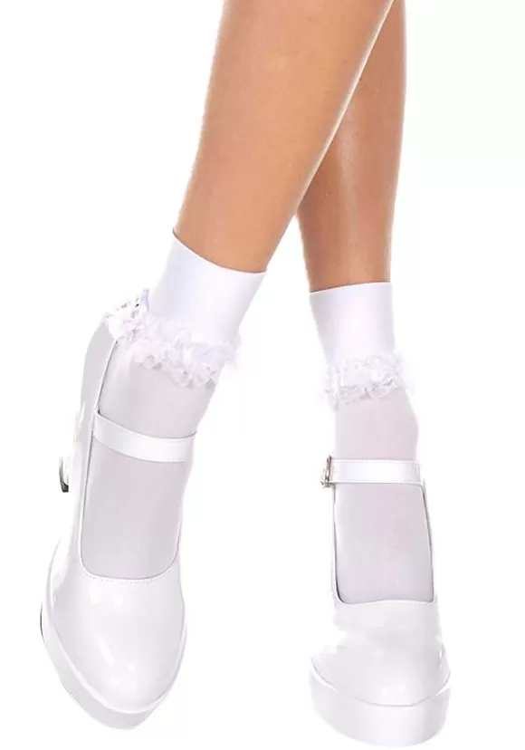 Discount Music Legs White Ruffle Nylon Socks For Women