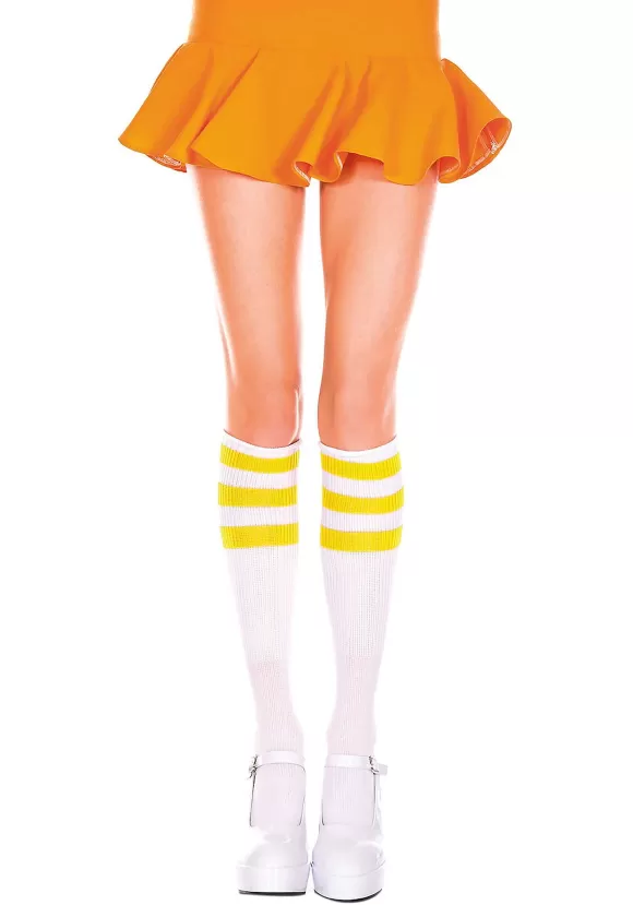 Hot Music Legs White/Yellow Athletic Knee High Stockings