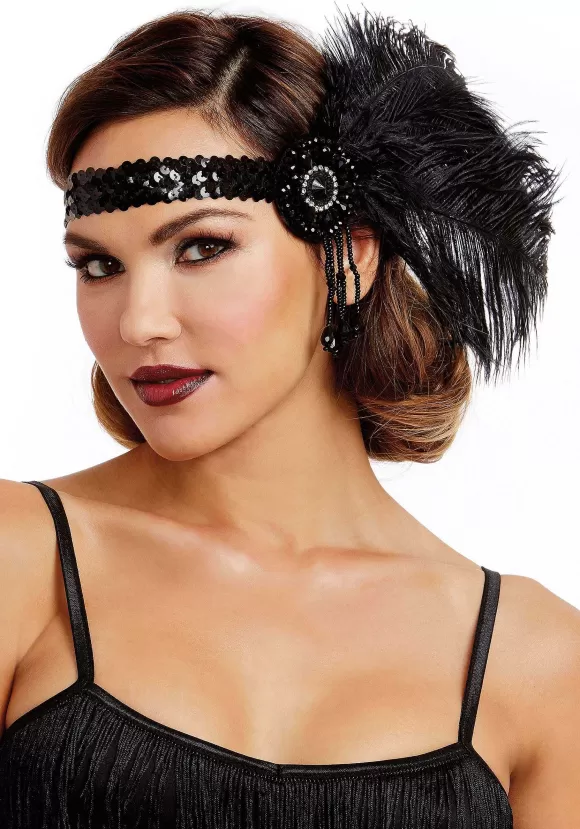 Discount Dreamgirl Women'S Black Flapper Feather Headpiece